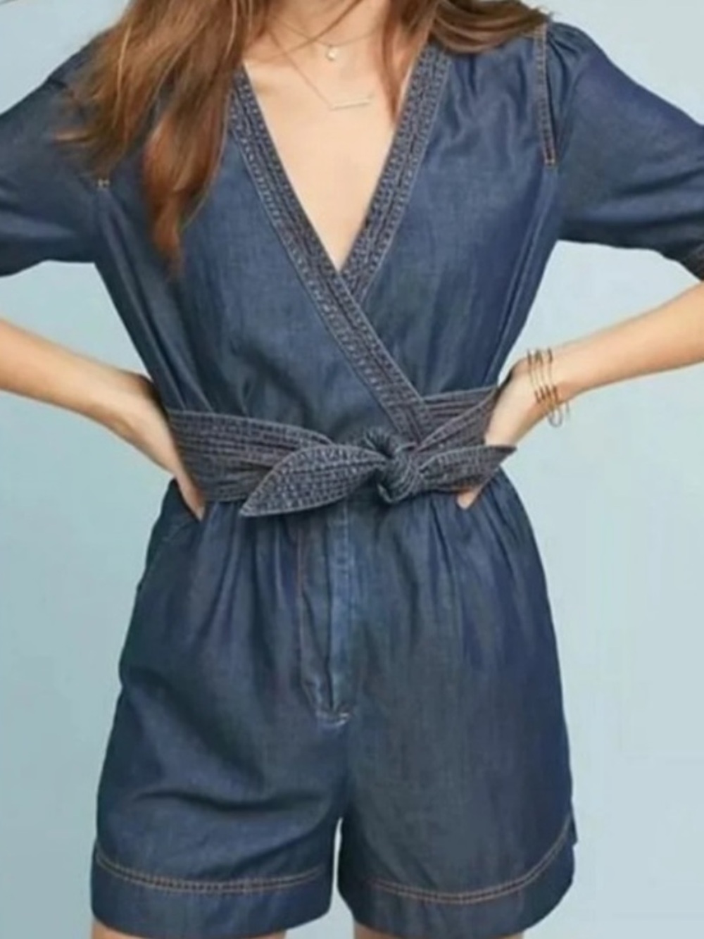 Anthropologie Pilcro and the Letterpress denim belted romper, Size 2